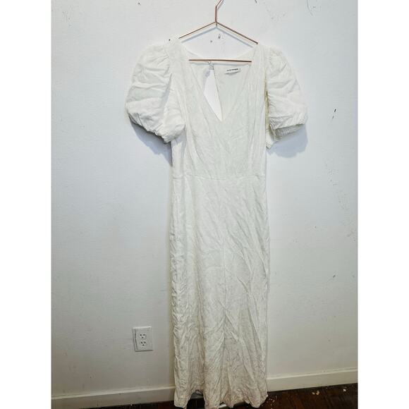 CLUB MONACO Women's White Short Sleeve V-Neck Textures Tie Back Jumpsuit Size 8 - Picture 3 of 14